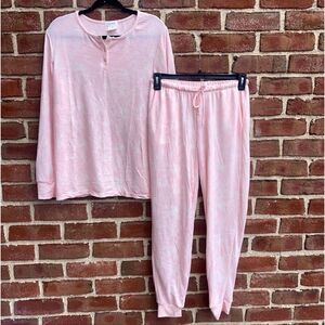 Catherine Malandrino $68 Tie Dye Henley Jogger 2Pc PJ Set Pink 3X NWT